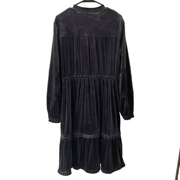 Silver Gray Velvet Maxi Dress Vamp Whimsigoth Witchy Boho Gothic Cottagecore L - Picture 2 of 11